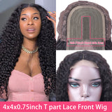YUZHU Deep Wave Lace Front Wigs for Black Women Huamn Hair T Shape Middle Part Water Wave Lace Front Wig Pre Plucked with Baby Hair Brazilian 4x1 Lace Closure Deep Curly Wig 150% Density
