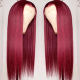 YUZHU Red Burgundy Straight 13x4 HD Lace Front Wigs Human Hair