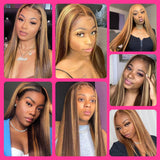 YUZHU Straight 13x1 P4/27 Highlight Lace Front Wigs Human Hair Transparent HD Lace Wigs 150% -200%Density