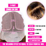 YUZHU Highlight Body Wave P4/27 Human Hair 13x1 T Part Wigs Lace Front Wigs 150% Density