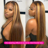 YUZHU Straight 13x1 P4/27 Highlight Lace Front Wigs Human Hair Transparent HD Lace Wigs 150% -200%Density