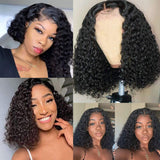 Short Bob 13x1 Kinky Curly Human Hair Wigs 10 Inch
