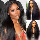 Yaki Straight Lace Closure Wigs Human Hair 4x4 Lace Front Wigs 150% Hair Density Natural Black