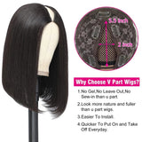 YUZHU Short Bob V-Part Wigs Human Hair Straight Natural Color 180% Density