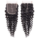 YUZHU Deep Wave Human Hair Bundles with Closure Natural Color