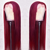 YUZHU Red Burgundy Straight 13x4 HD Lace Front Wigs Human Hair