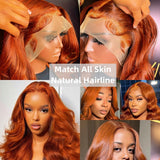 YUZHU 13X4 Body Wave Remy Human Hair Lace Front Wigs Ginger Color